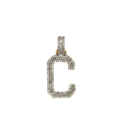 Diamond C pendant with round and baguette diamonds
