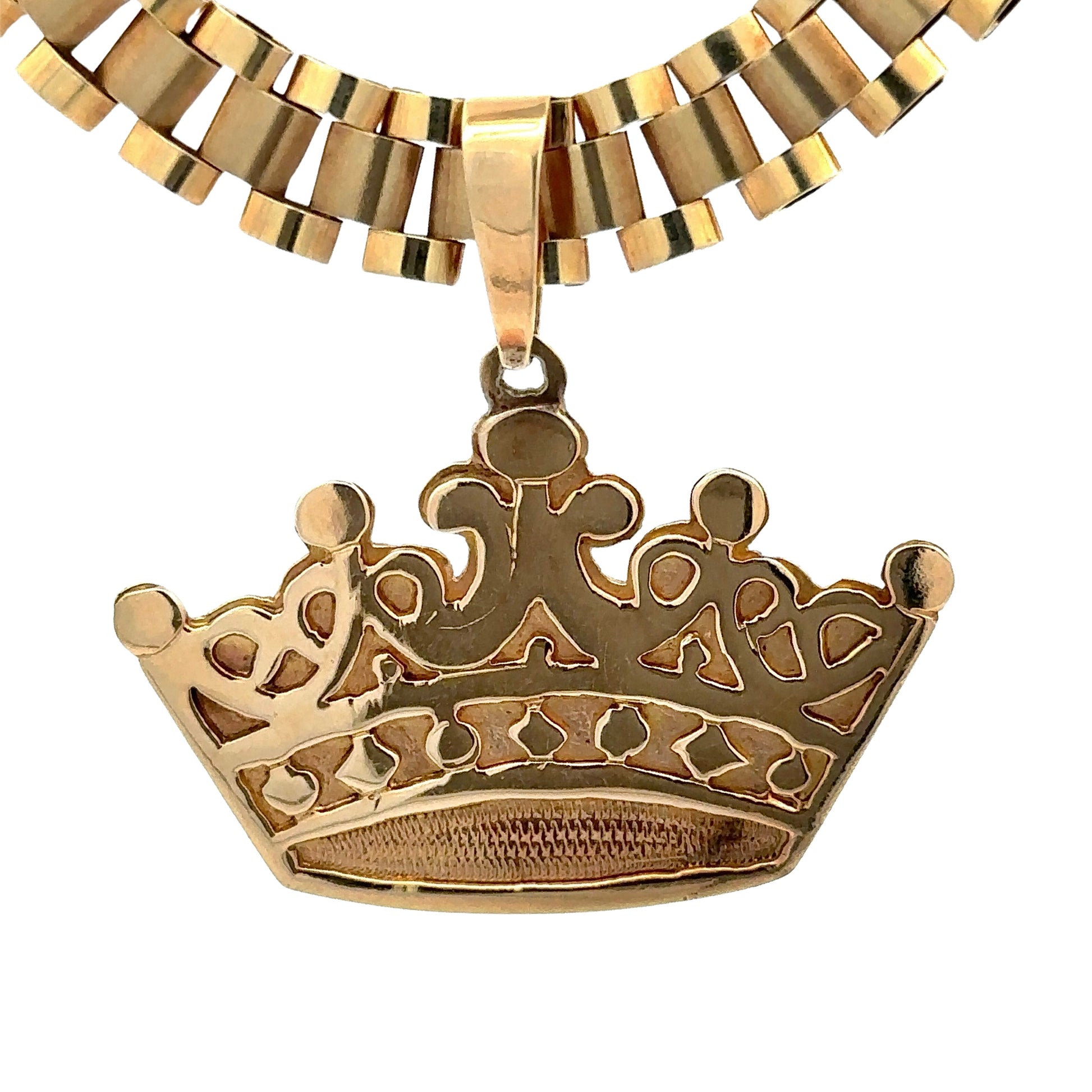 close up of queen's crown pendant
