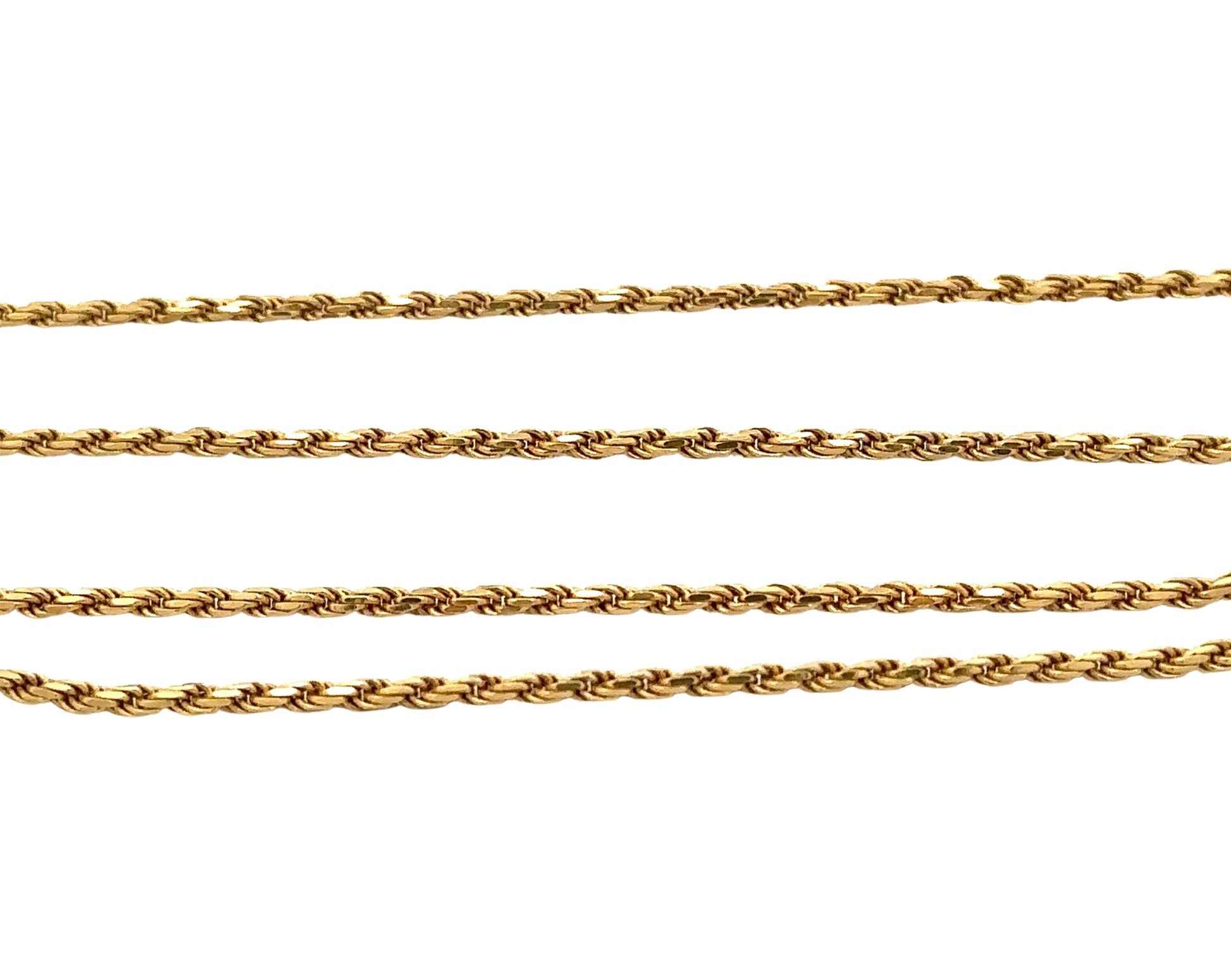 Close up of thin yellow gold rope chain