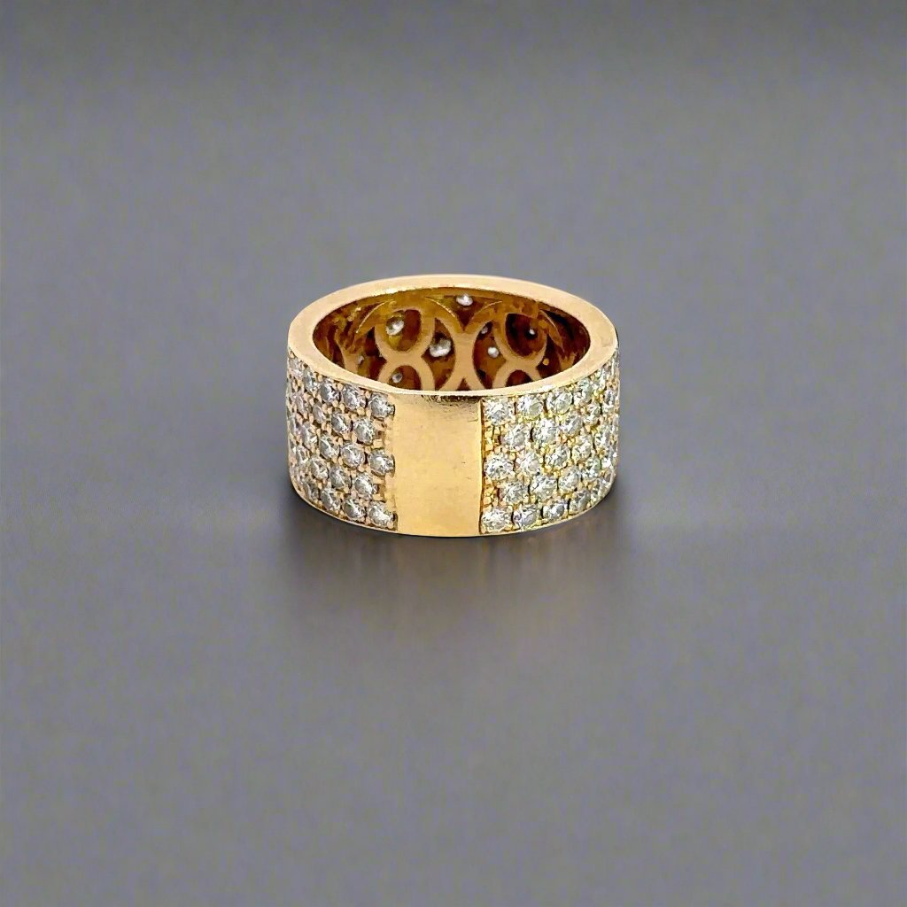back of 5 row diamond eternity band ring with a small space without diamonds