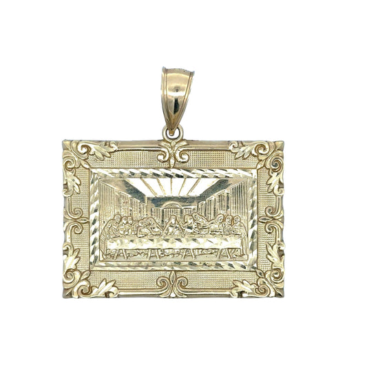 front of last supper pendant in yellow gold