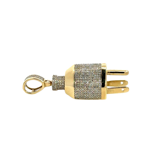Side of yellow gold diamond plug pendant with round bail