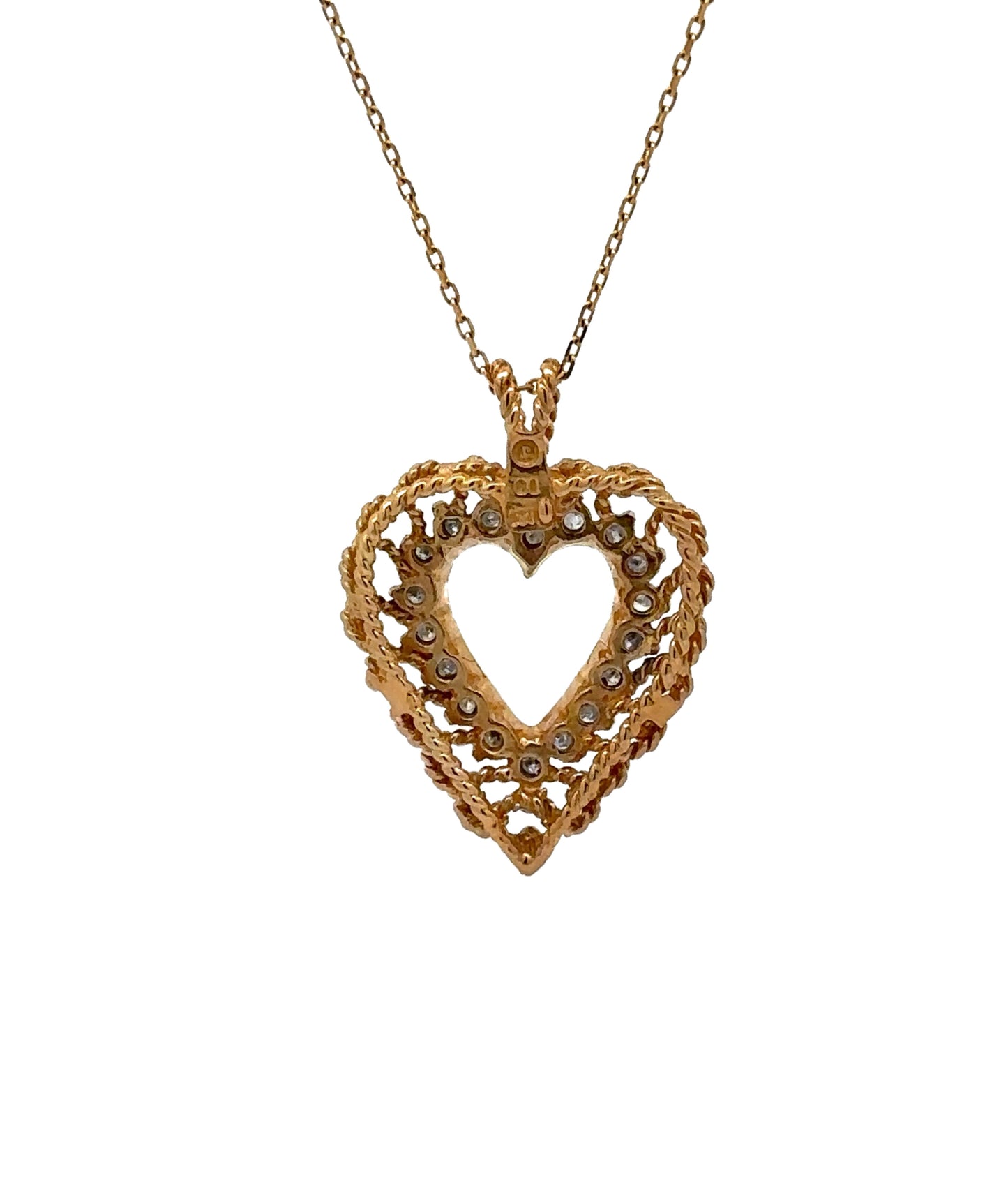 back of necklace with gold detailing around heart