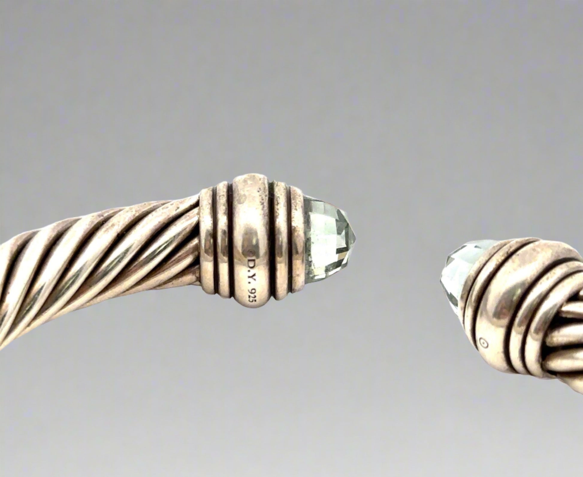 David Yurman stamp "D.Y. 925" on bracelet. Scratches on silver.
