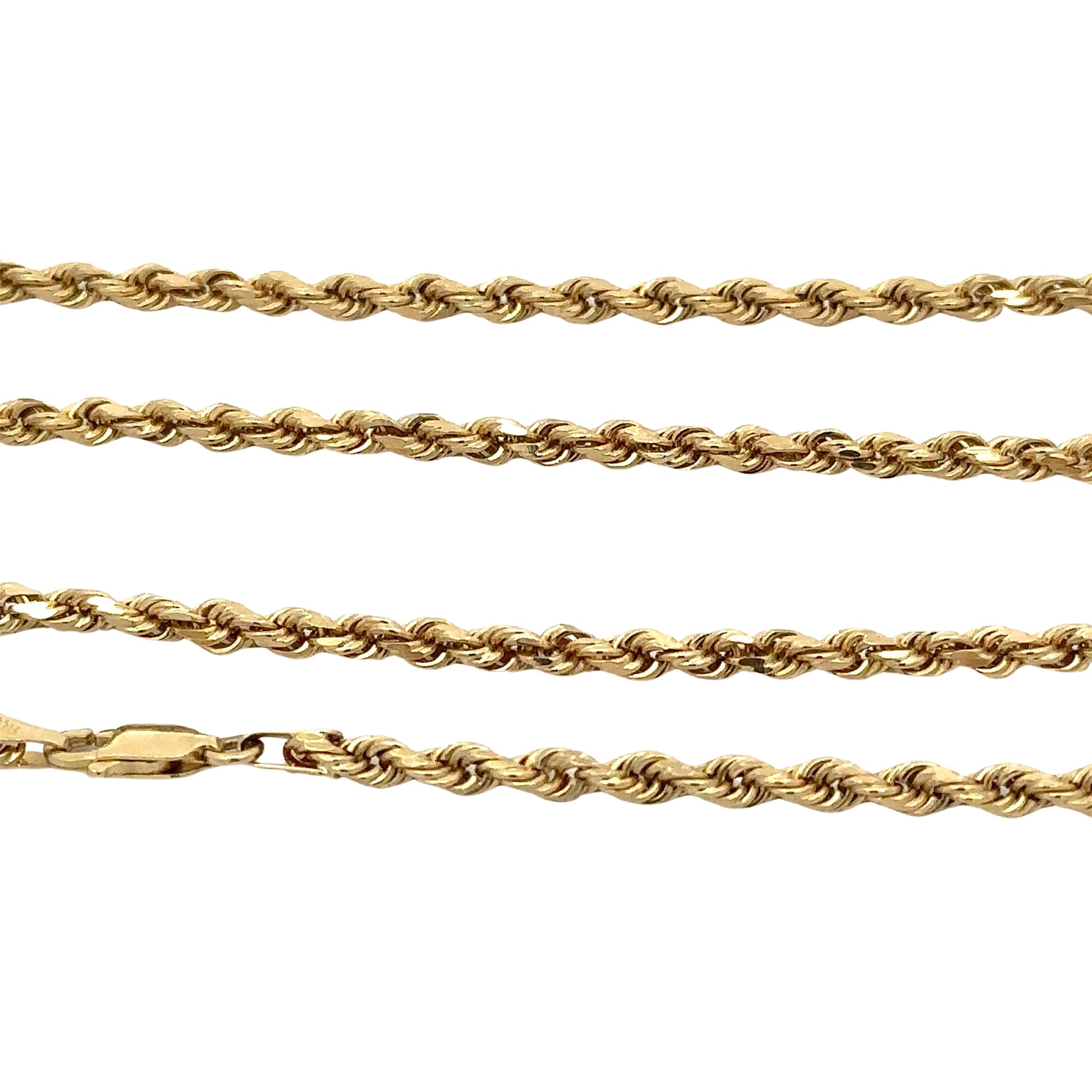 close up of yellow gold rope chain