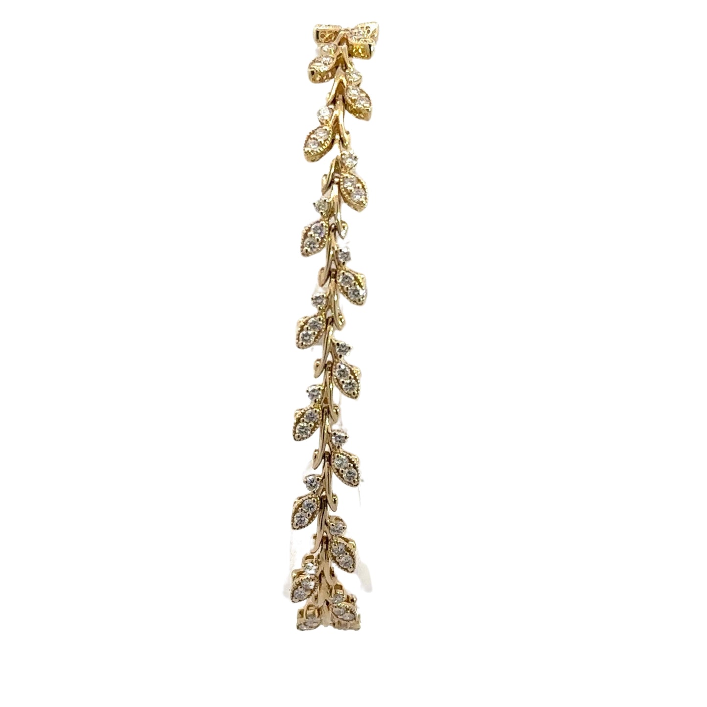 Front of yellow gold diamond leaf bracelet