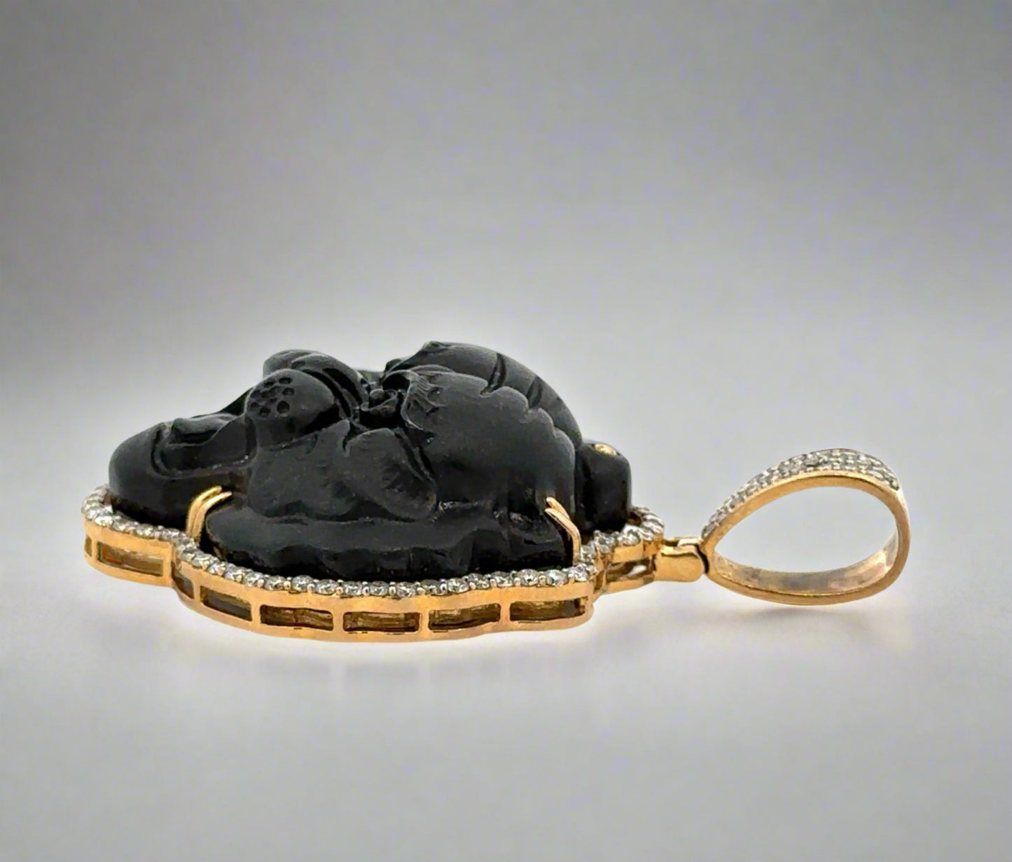 Side of diamond obsidian tiger pendant