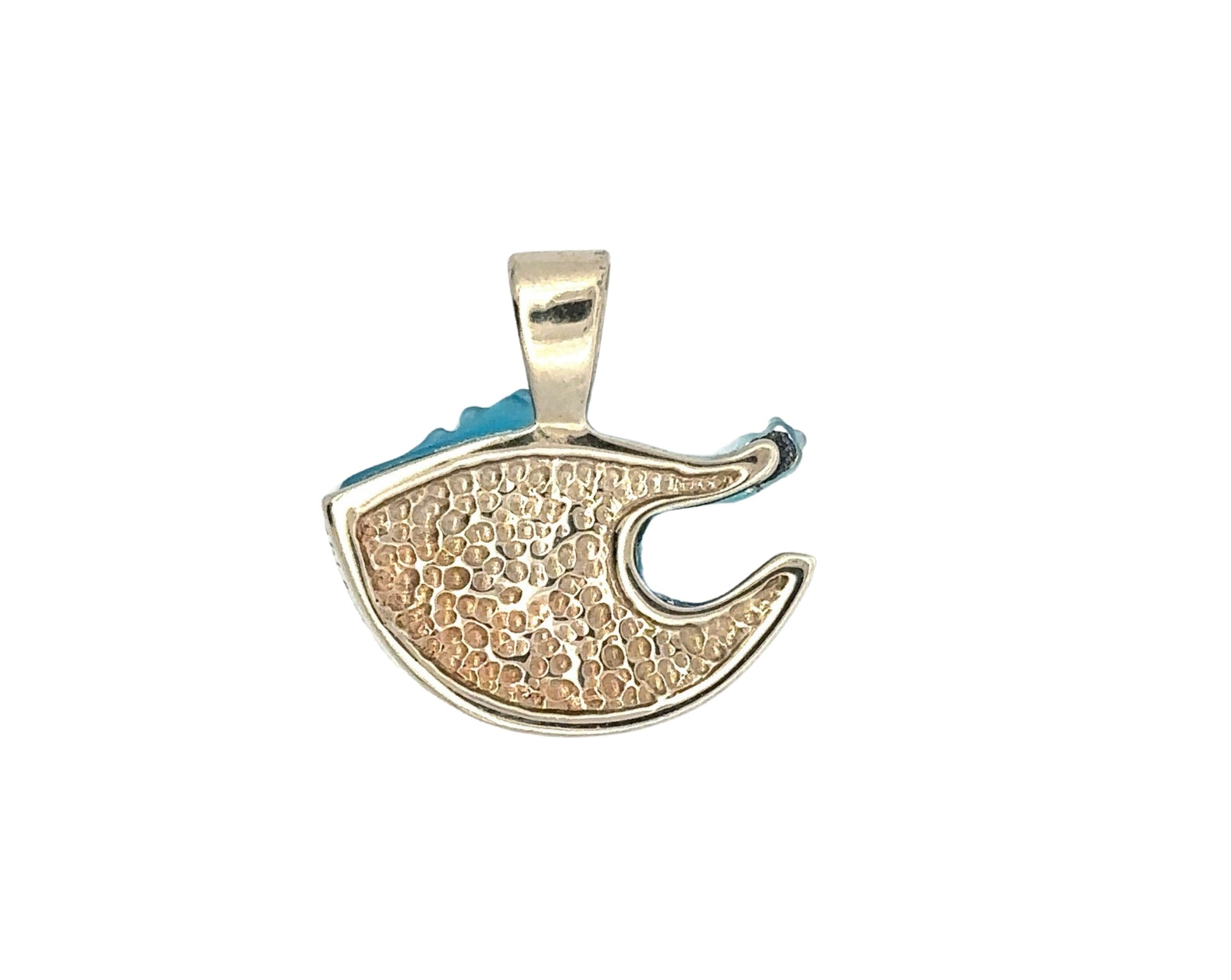 back of white gold pendant with textured gold