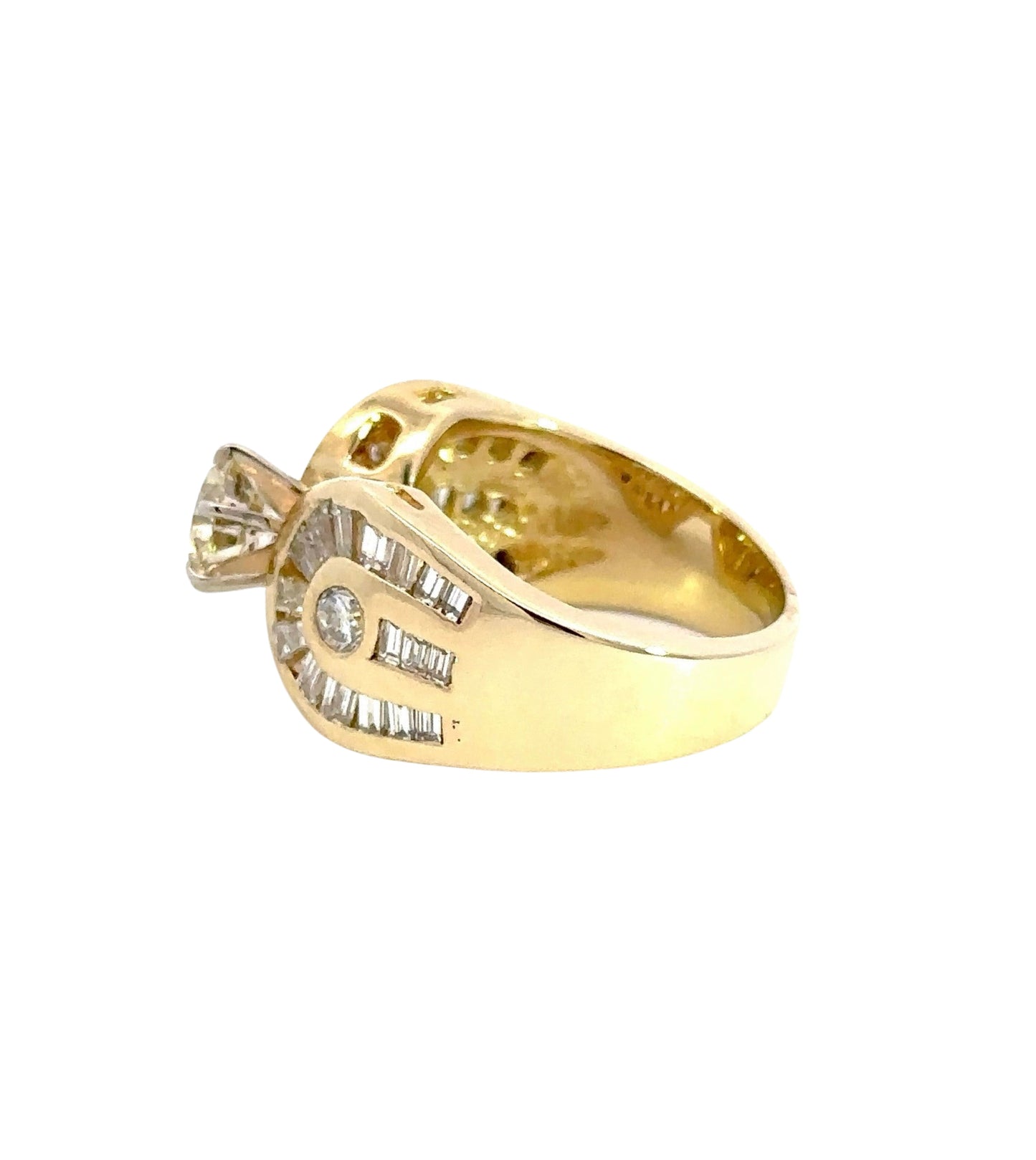side of yellow gold ring with light scratch on gold