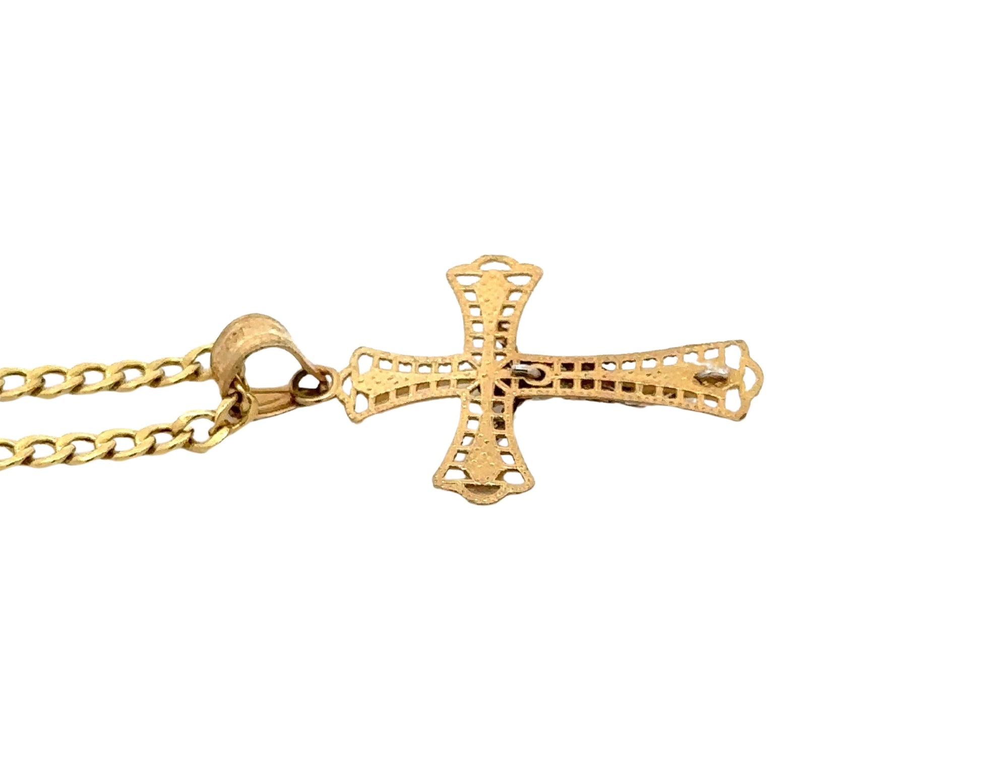 back of yellow gold cross pendant