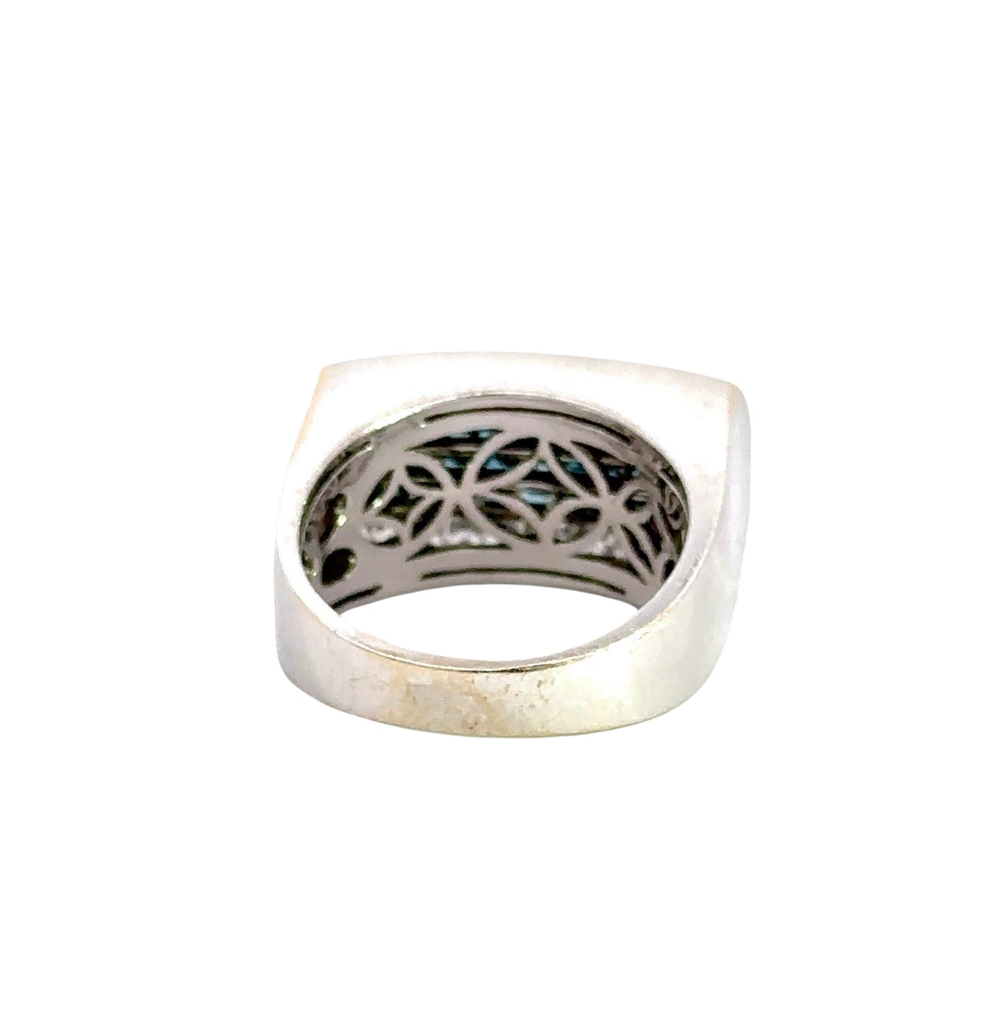 back of white gold ring with signs of wear on gold