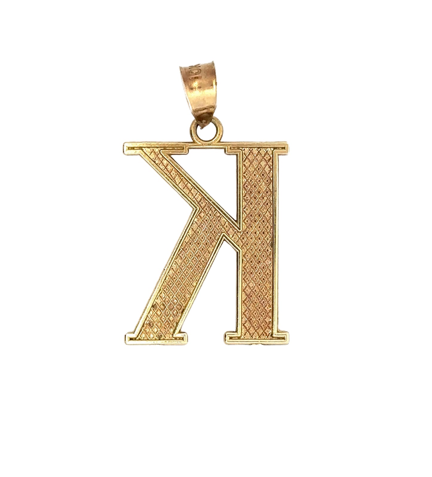 back of K pendant with textured gold
