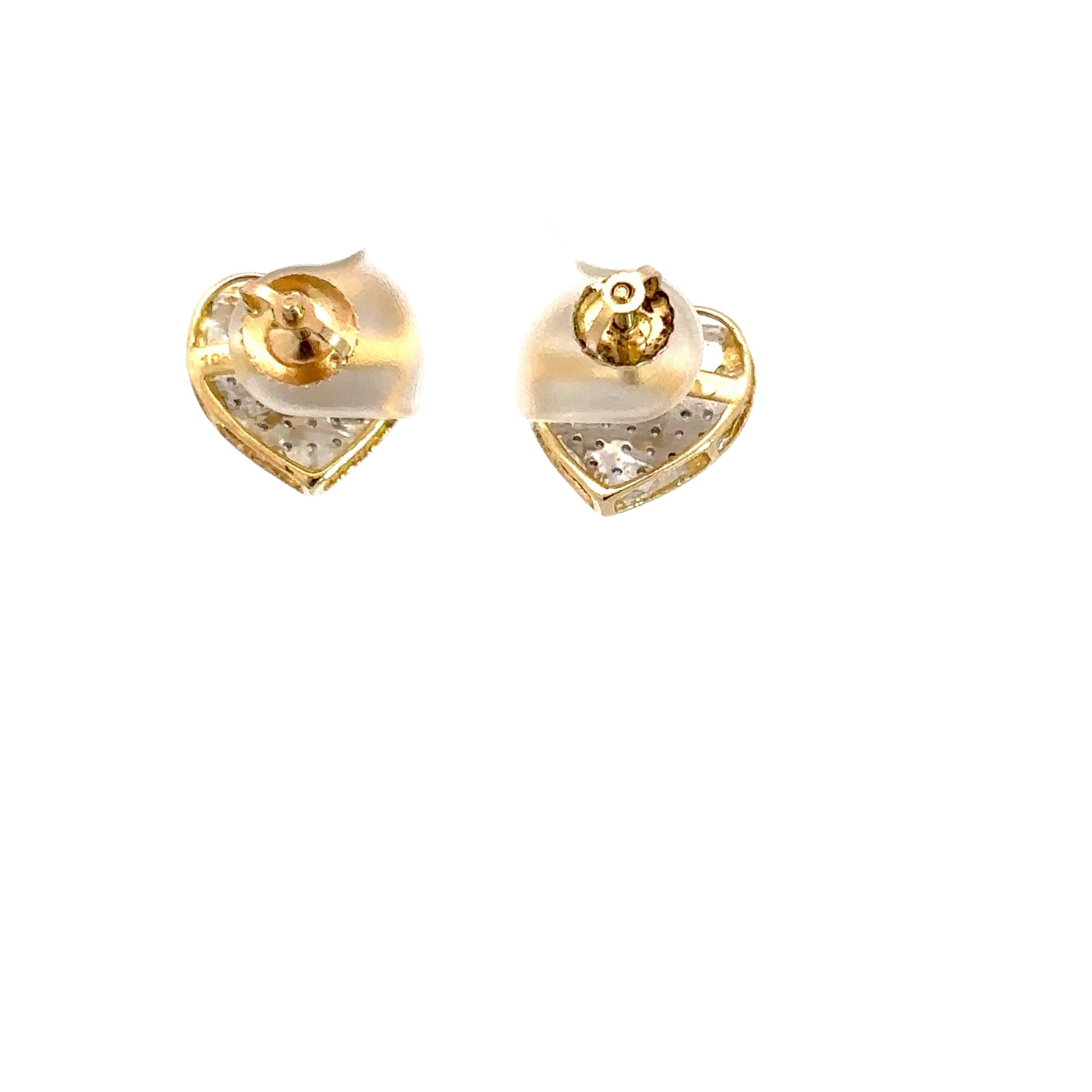 Back of diamond heart earrings showing screwbacks and white gold inside