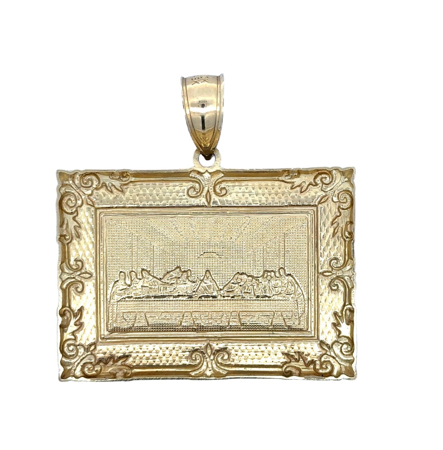 back of yellow gold last supper pendant