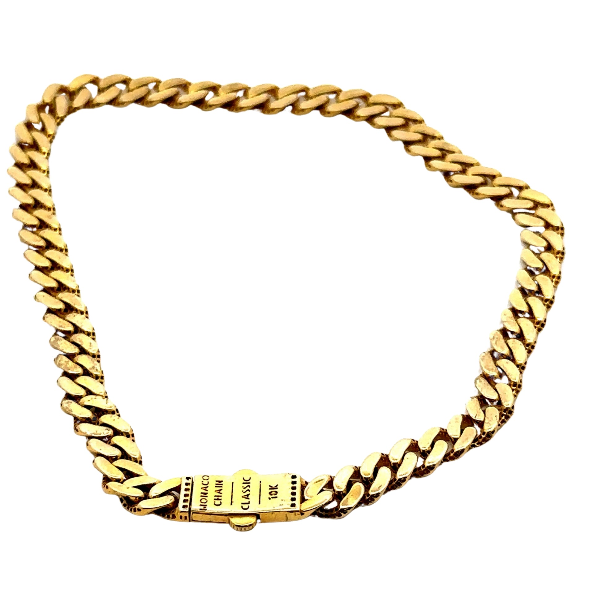 back of link anklet with 10K monaco chain classic stamped on clasp.