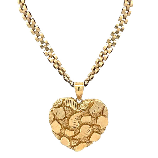 Front of rolex chain + nugget heart pendant