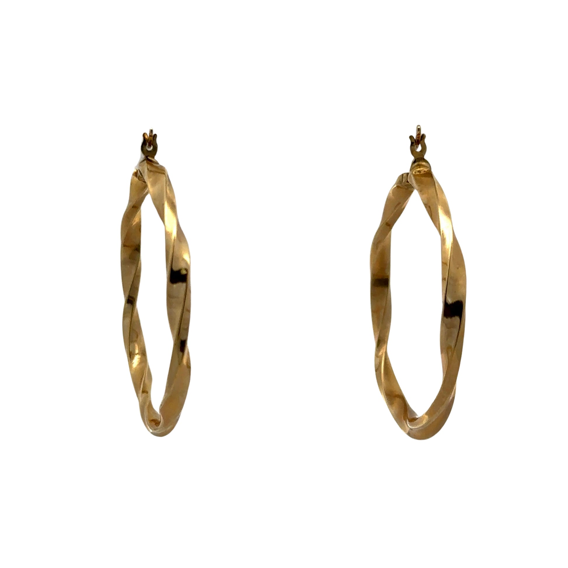 front of yellow gold twist hoops