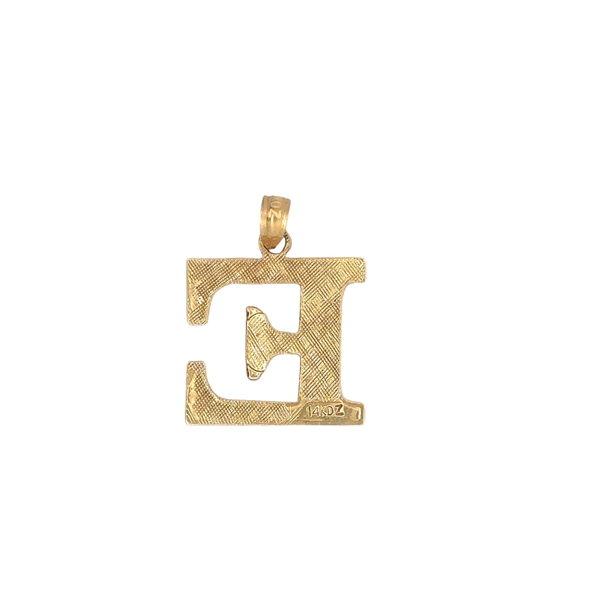 Back of E pendant with 14K stamp