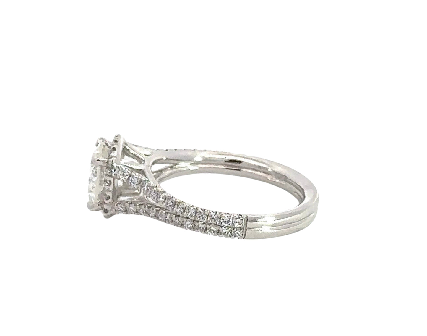 side of ring with 2 rows of small round diamonds on the band