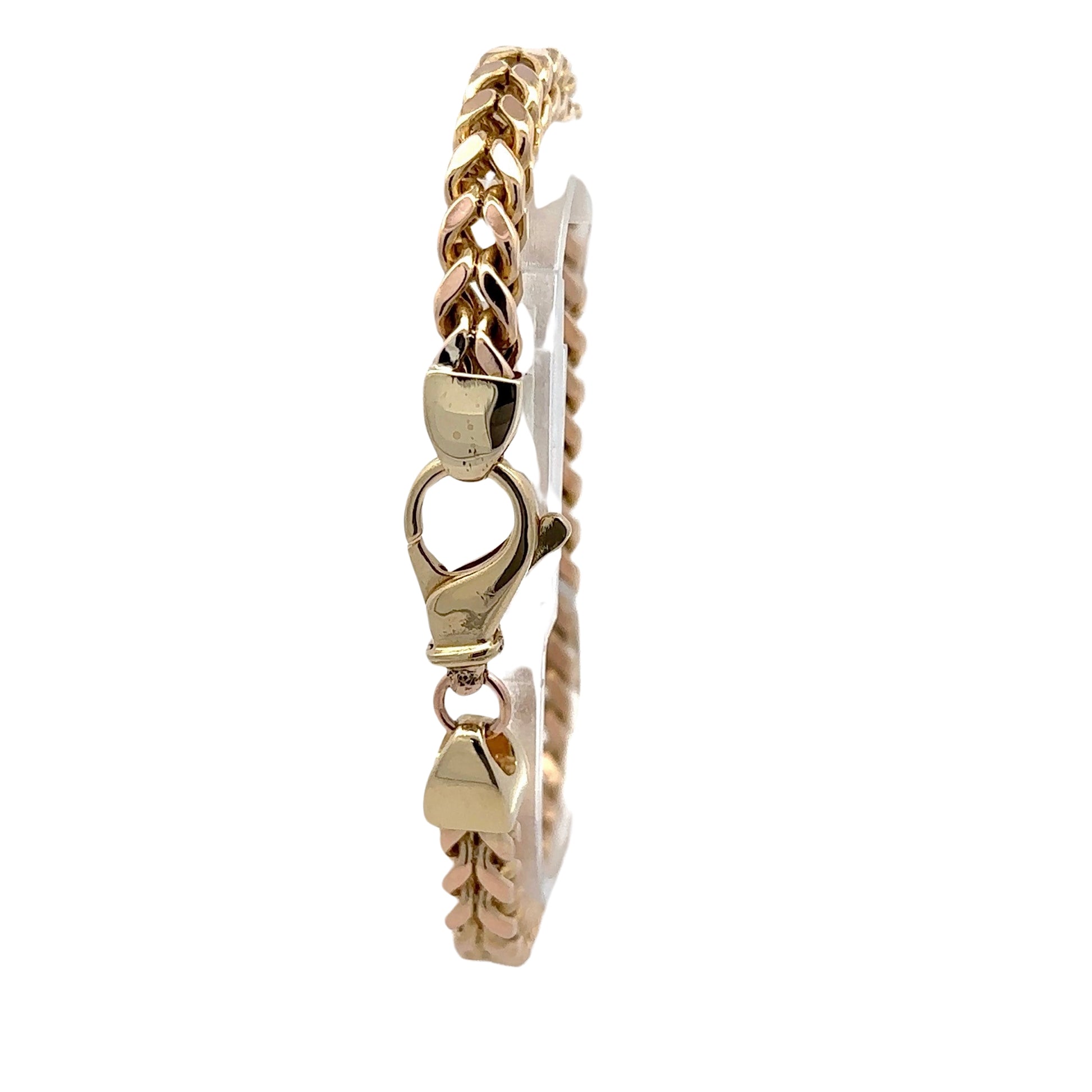 Back of yellow gold franco bracelet with lobster clasp