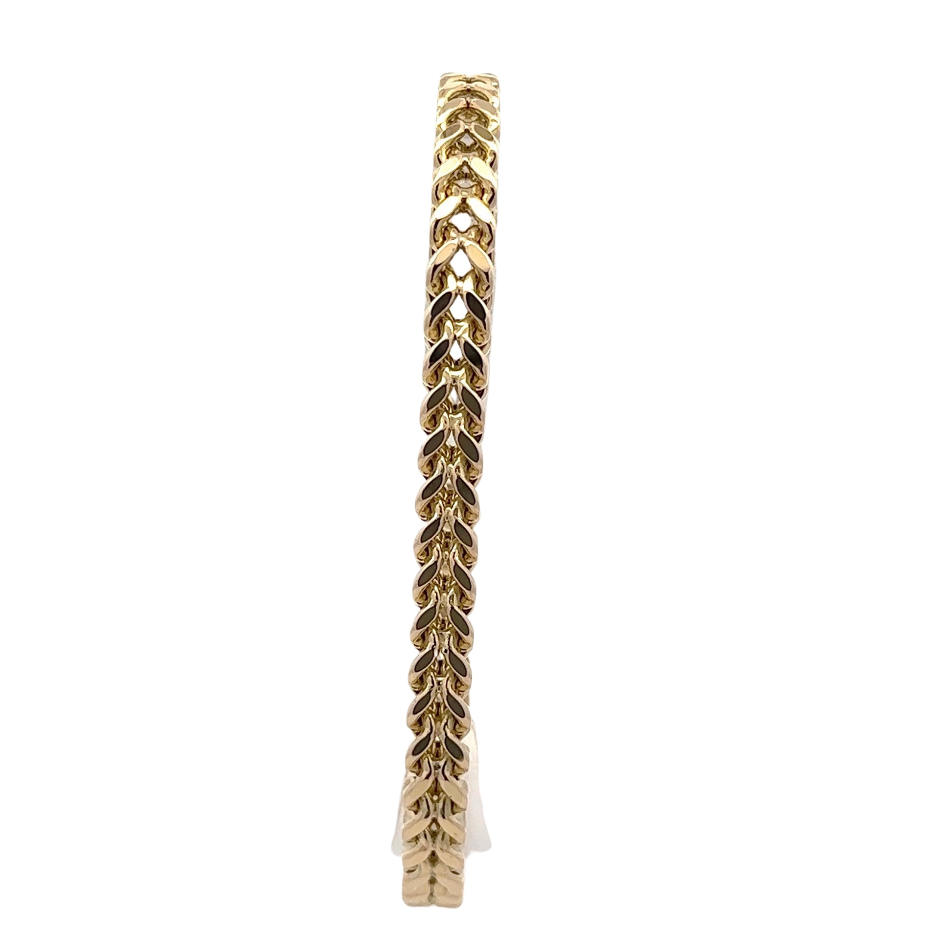 Front of yellow gold square franco bracelet