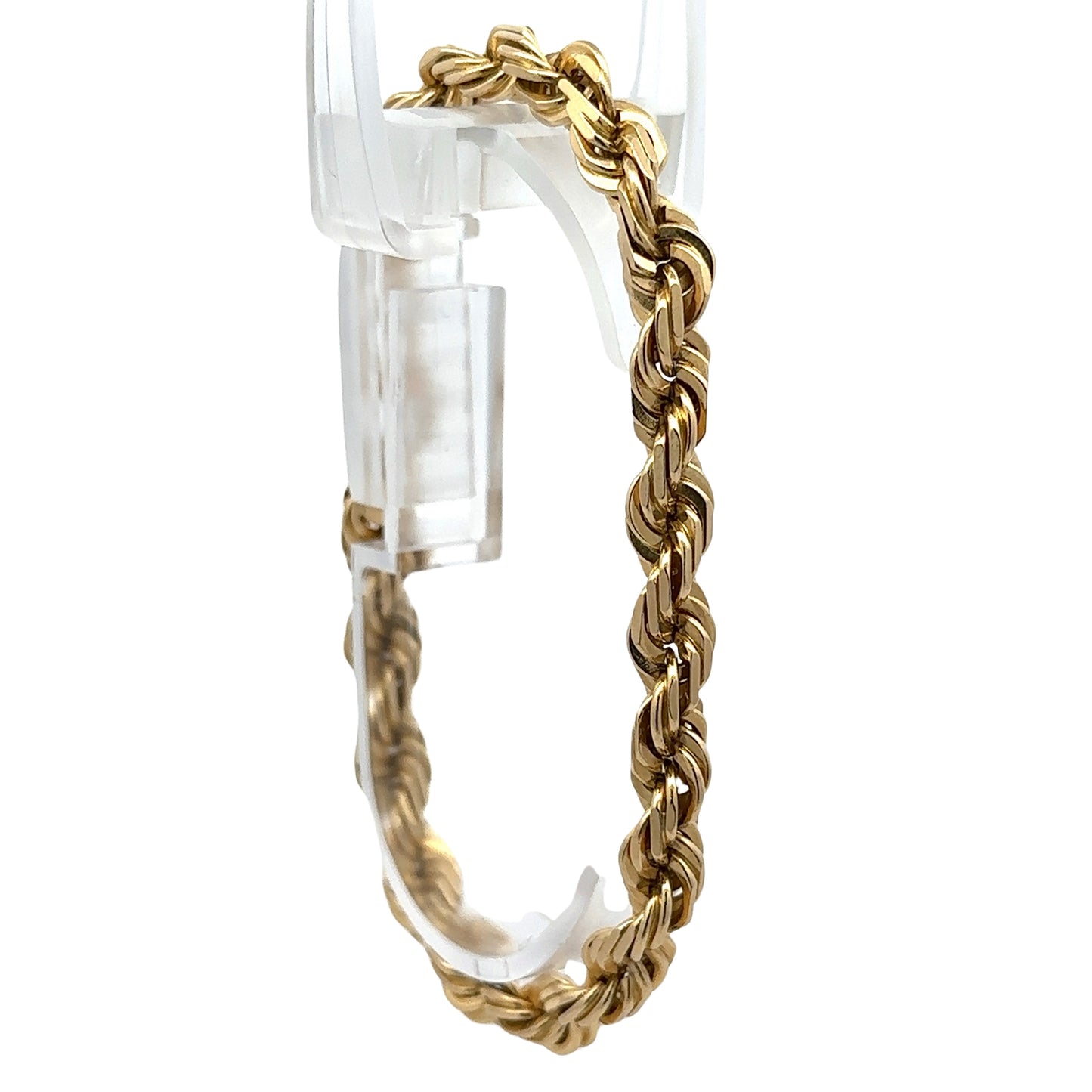 Diagonal view of yellow gold rope bracelet