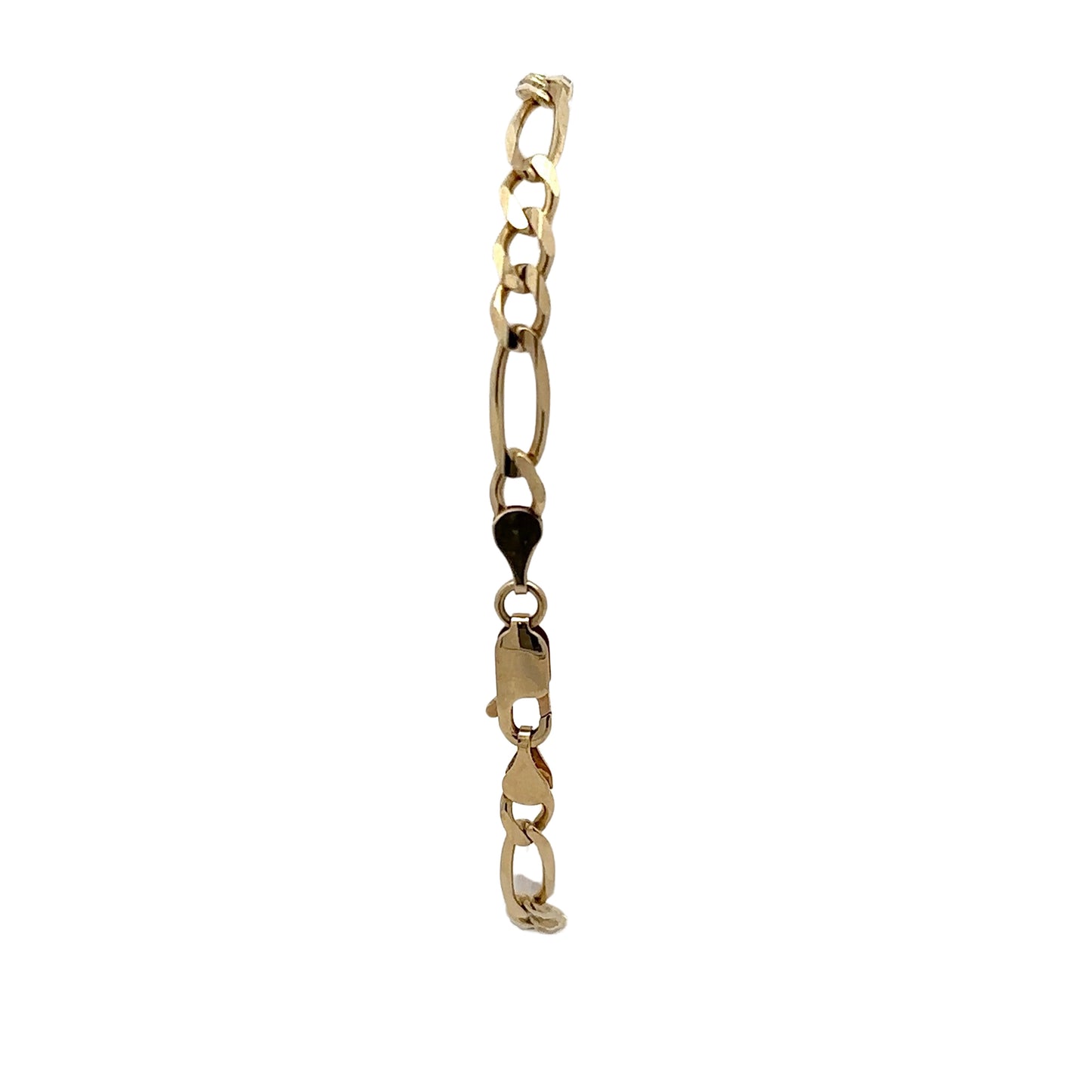 Back of yellow gold Figaro bracelet with lobster clasp
