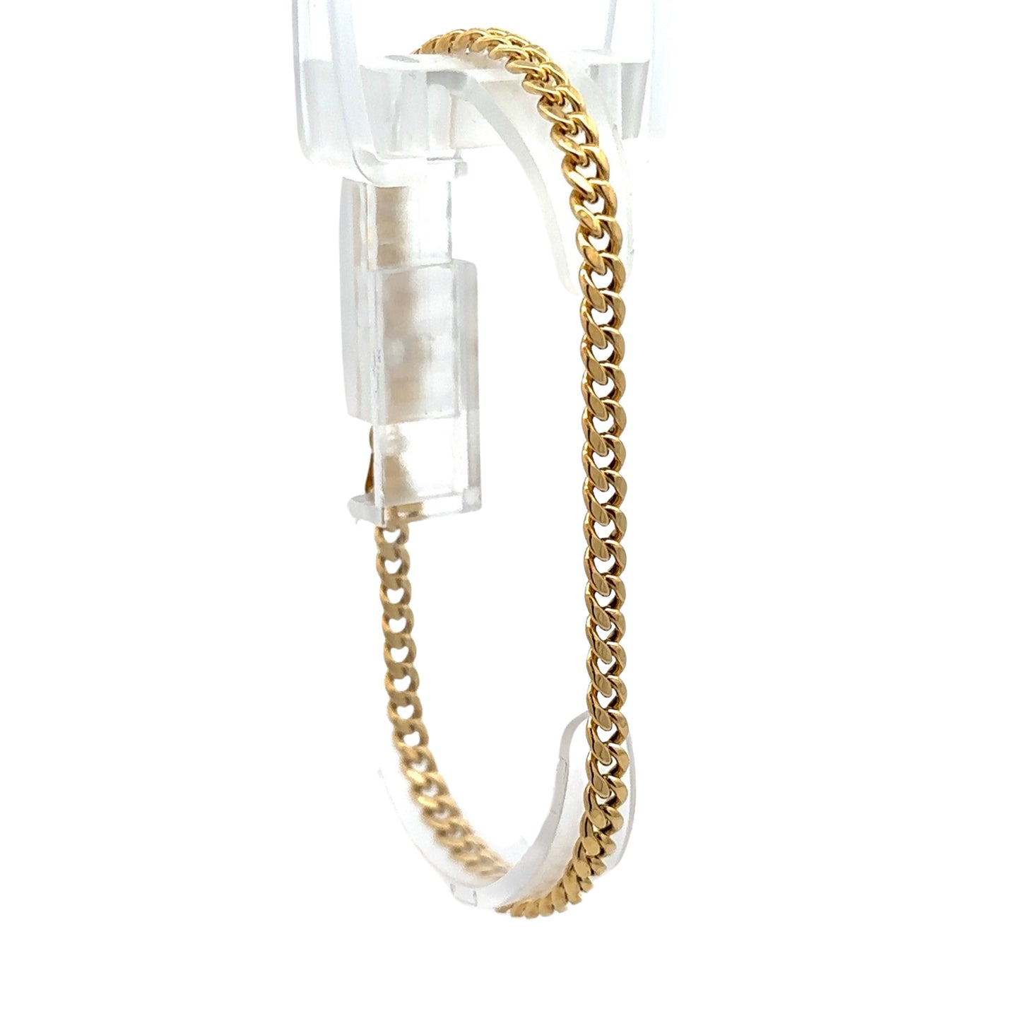 Diagonal view of yellow gold curb link bracelet