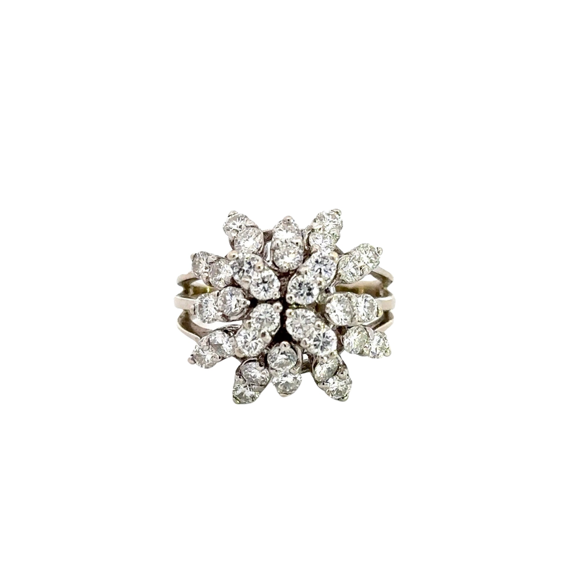 front of white gold diamond cluster ring