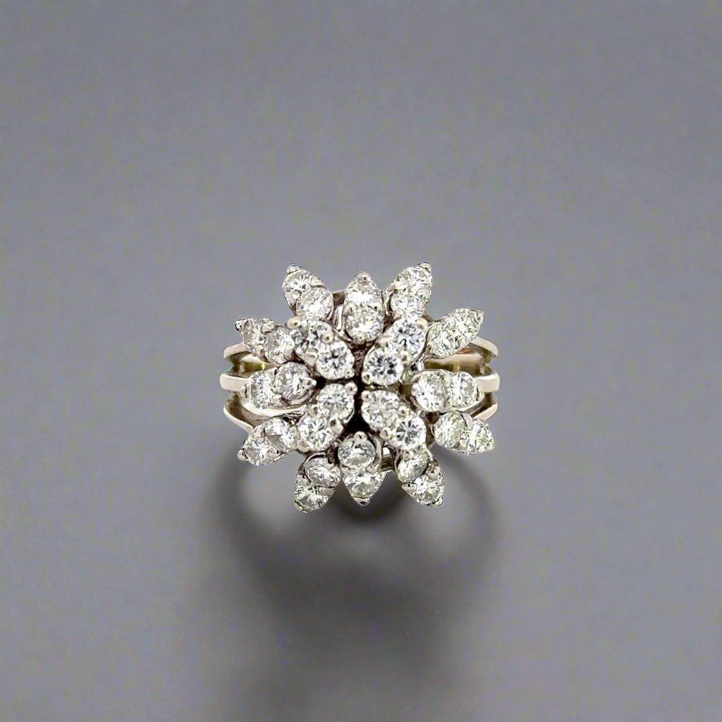 front of white gold diamond cluster ring