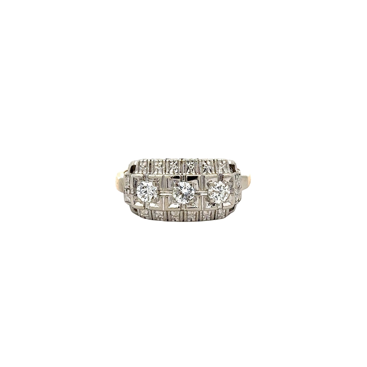 Front of 3-stone diamond antique ring 
