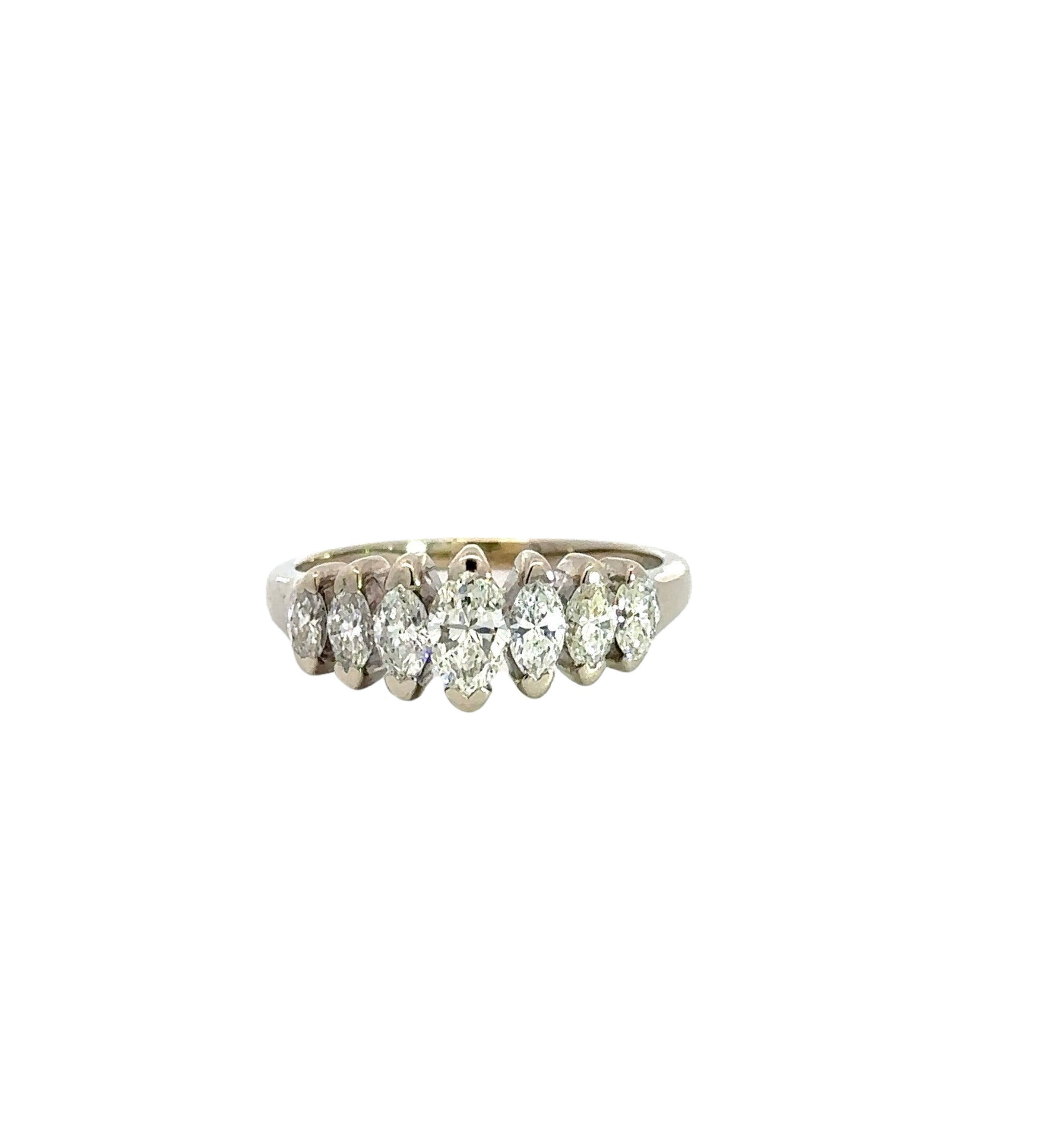 White gold diamond ring with 7 oval diamonds
