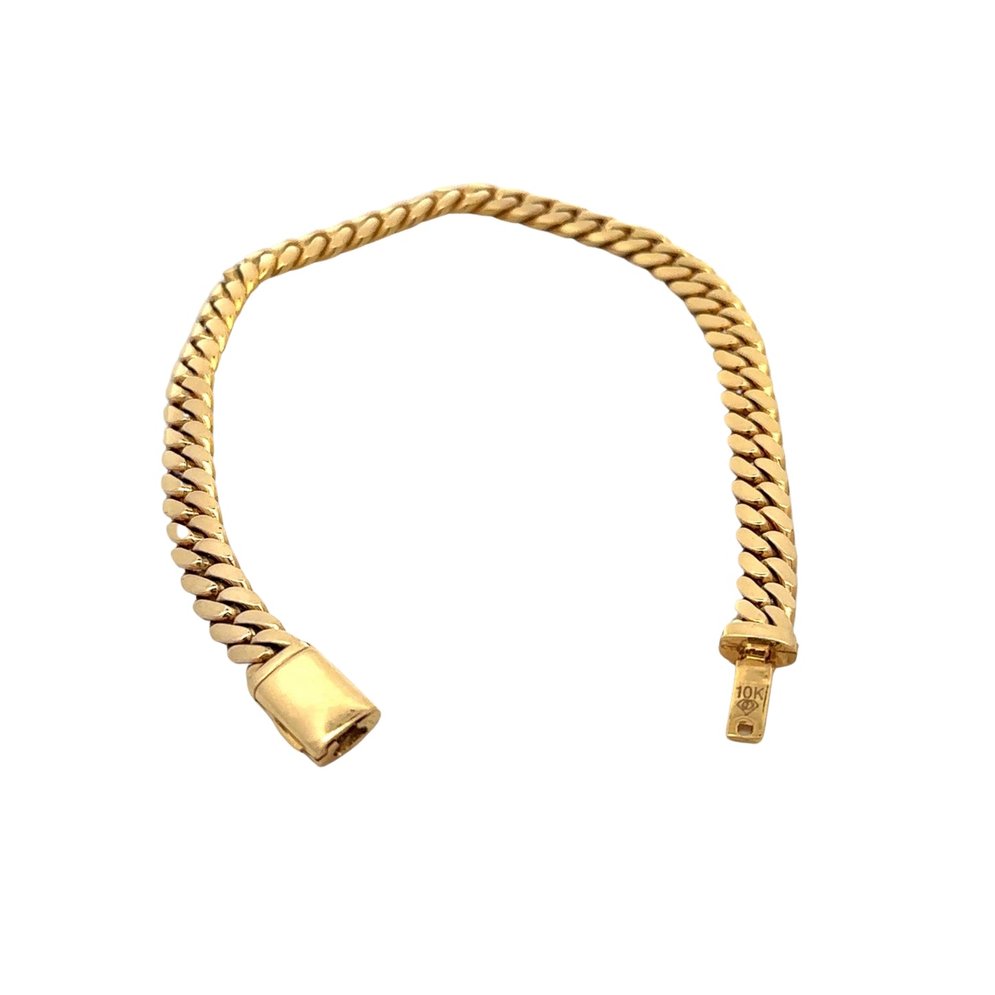 Open yellow gold Miami Cuban Link bracelet with 10K stamp on clasp