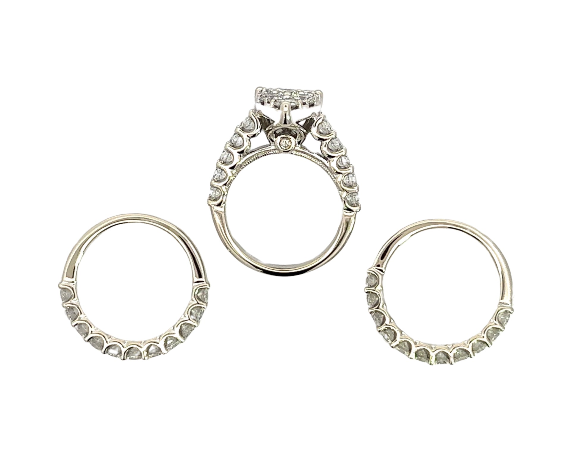 Top of wedding ring set with diamond detailing