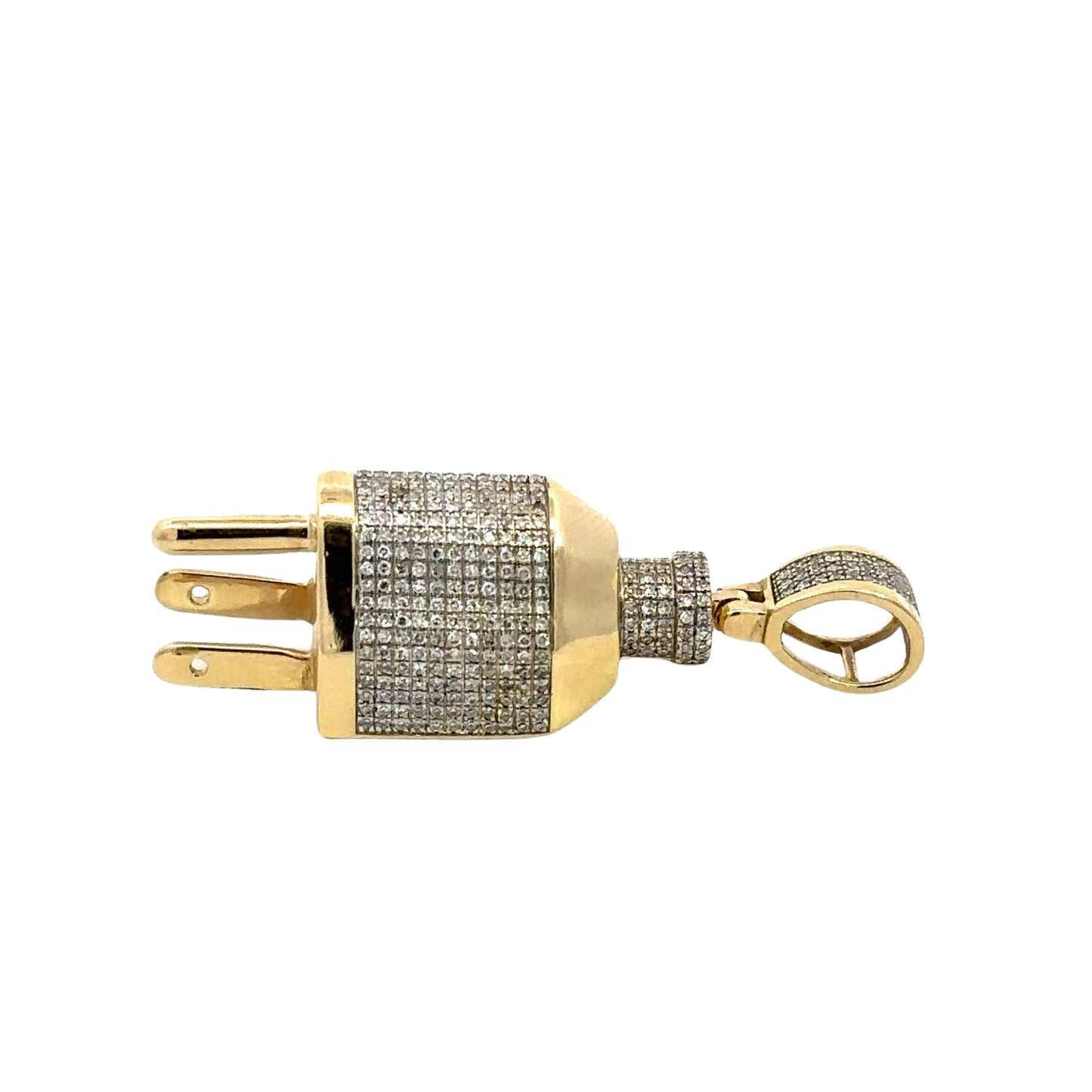 Side of yellow gold diamond plug pendant