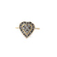 white gold heart shaped ring with round diamonds on outline of heart and princess cut diamonds in center