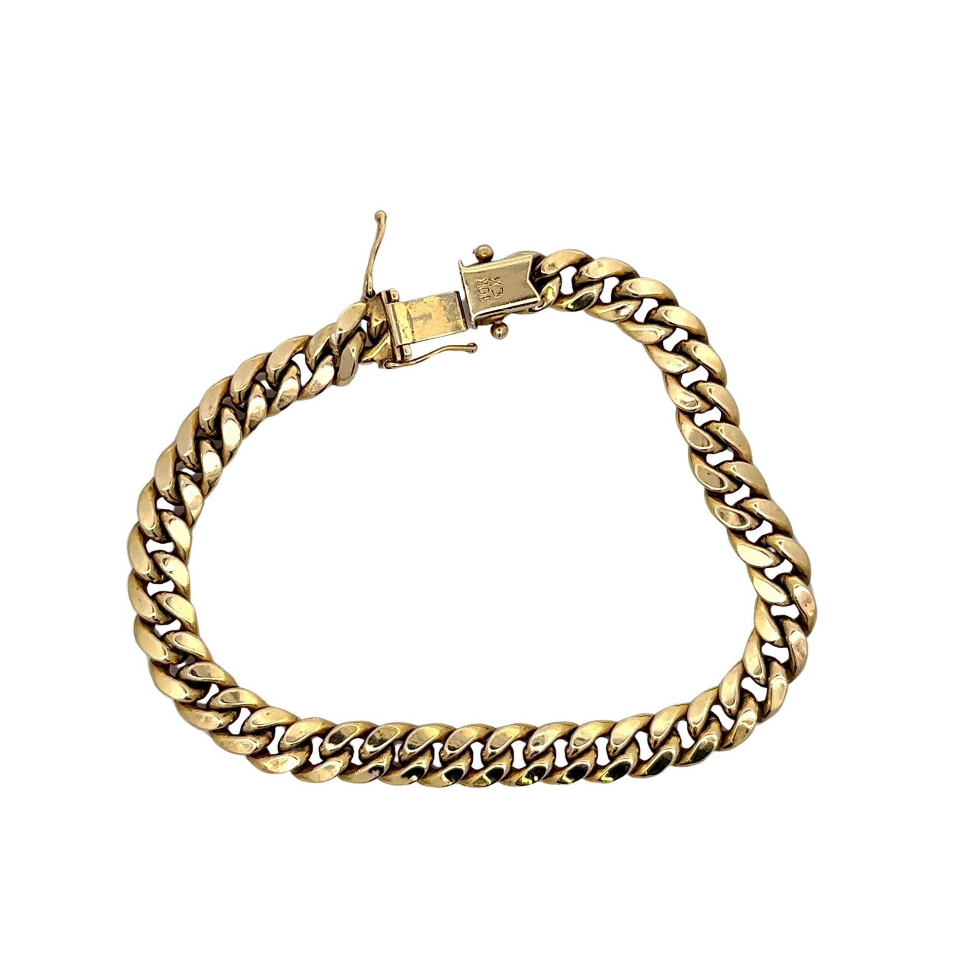Back of yellow gold cuban link bracelet with 10K stamp on clasp