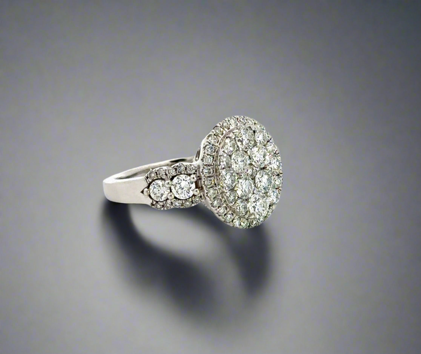 Diagonal view of ladies diamond ring