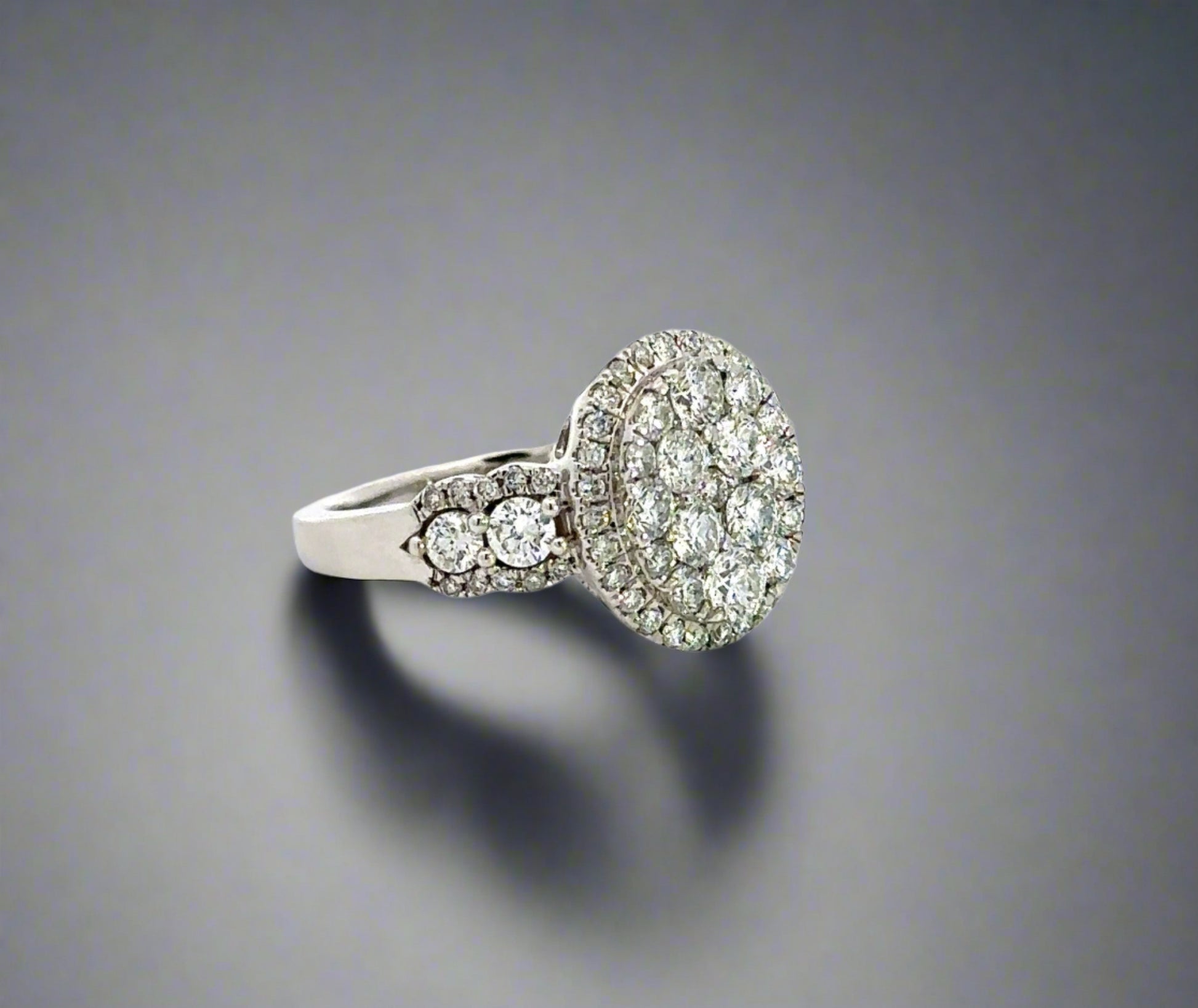 Diagonal view of ladies diamond ring