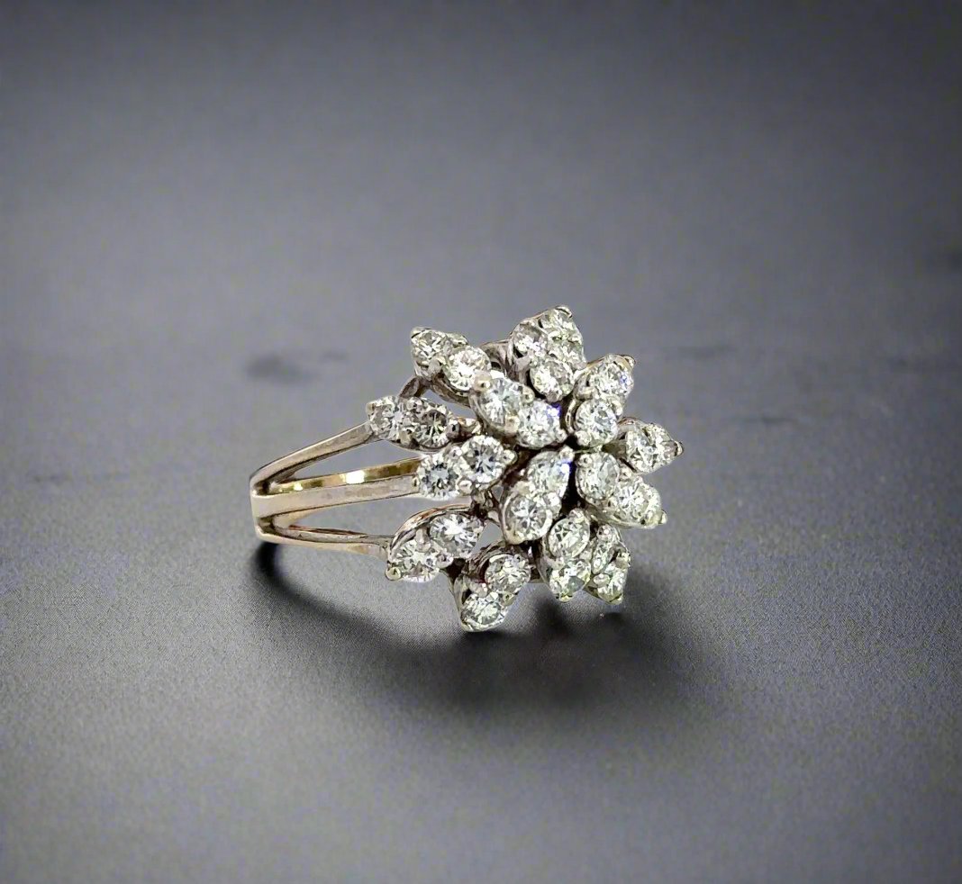 diagonal view of diamond cluster ring