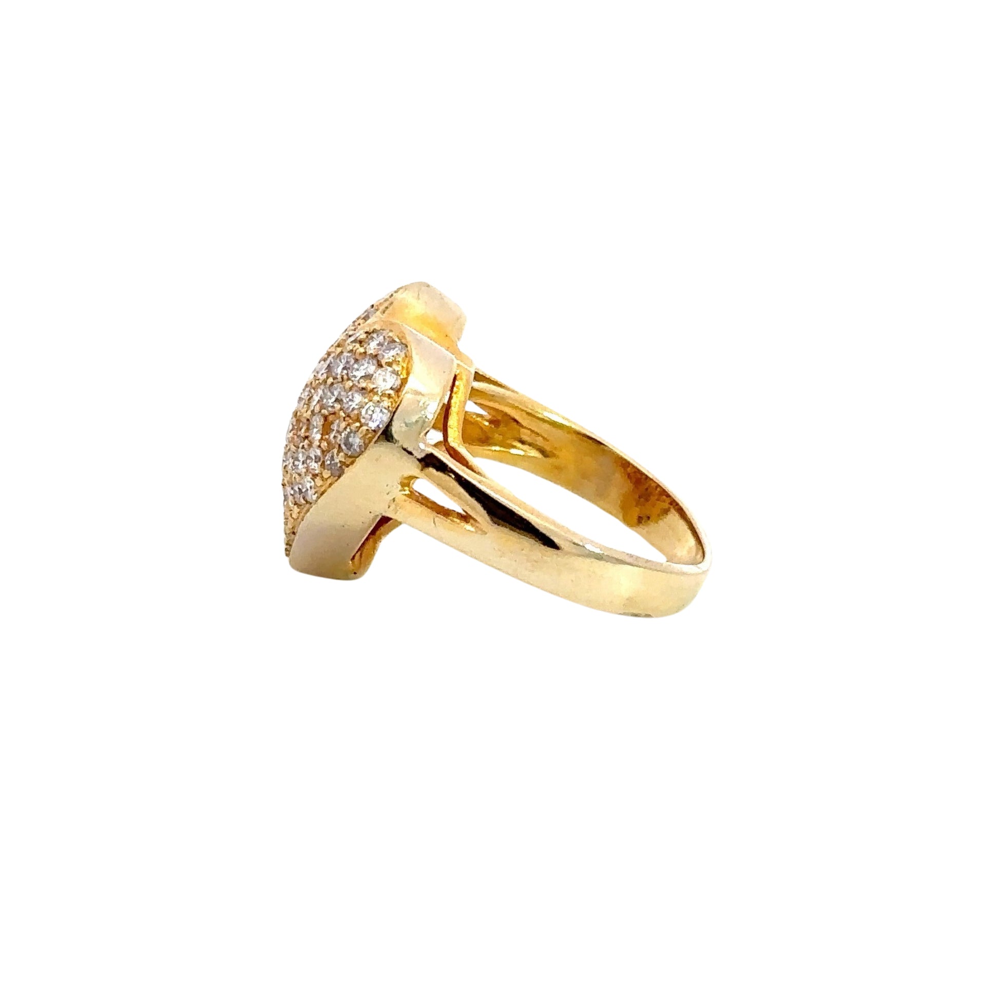 side of yellow gold diamond heart ring