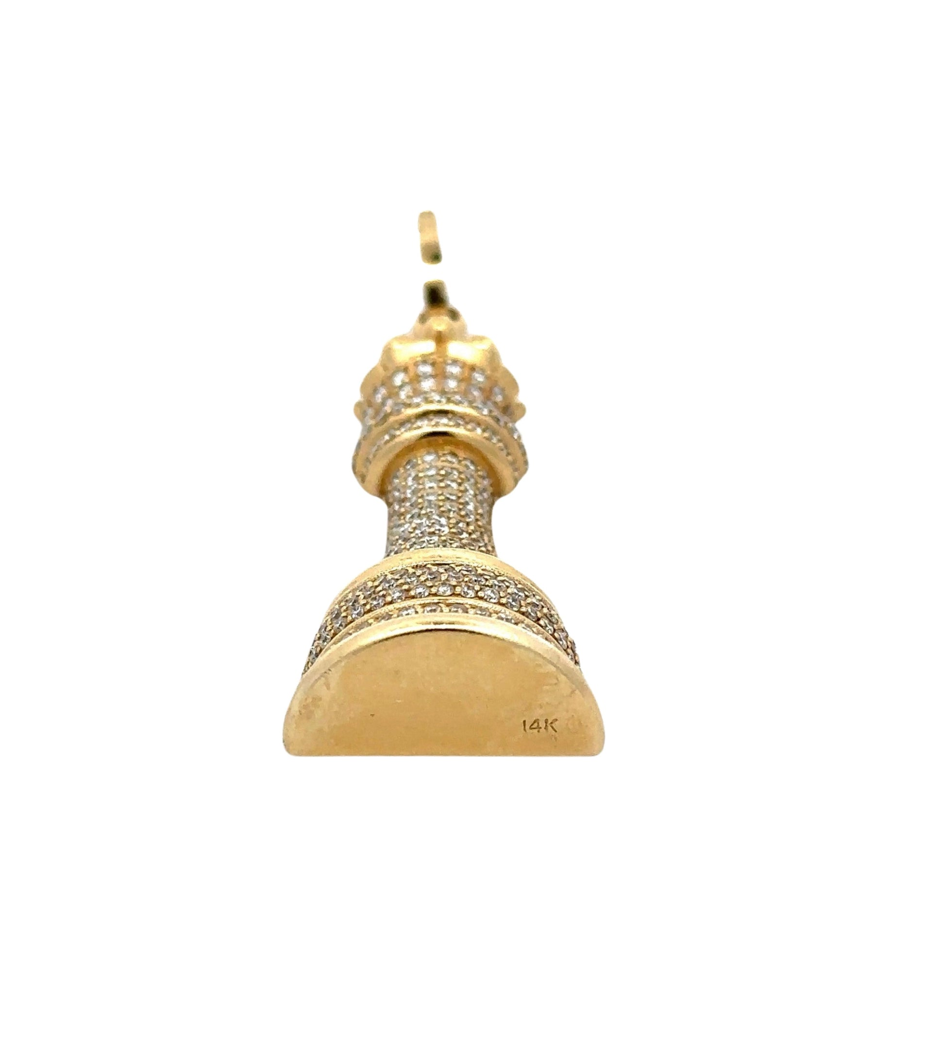 Bottom of chess pendant with 14K stamp on yellow gold