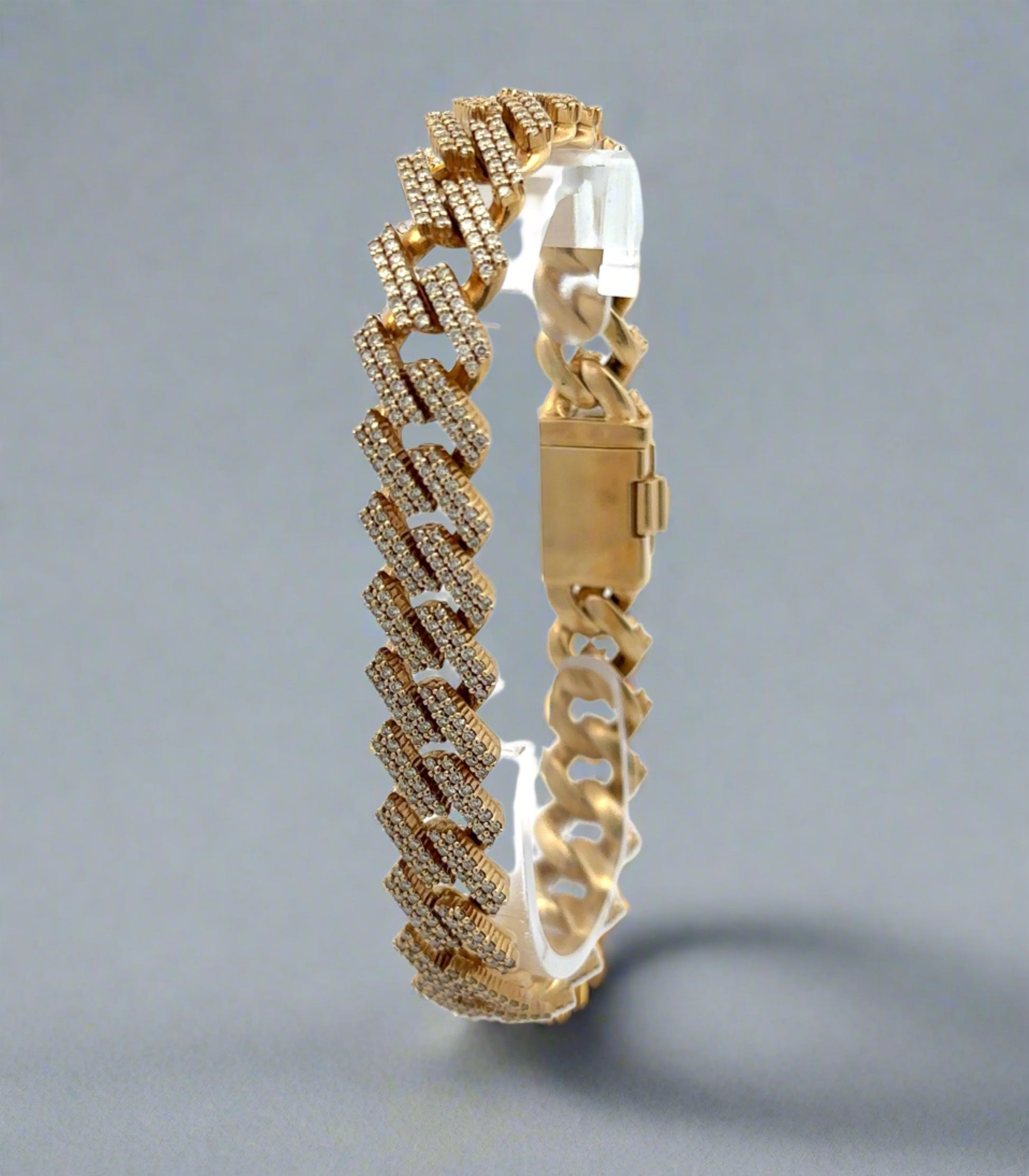 Diagonal view of diamond cuban link bracelet