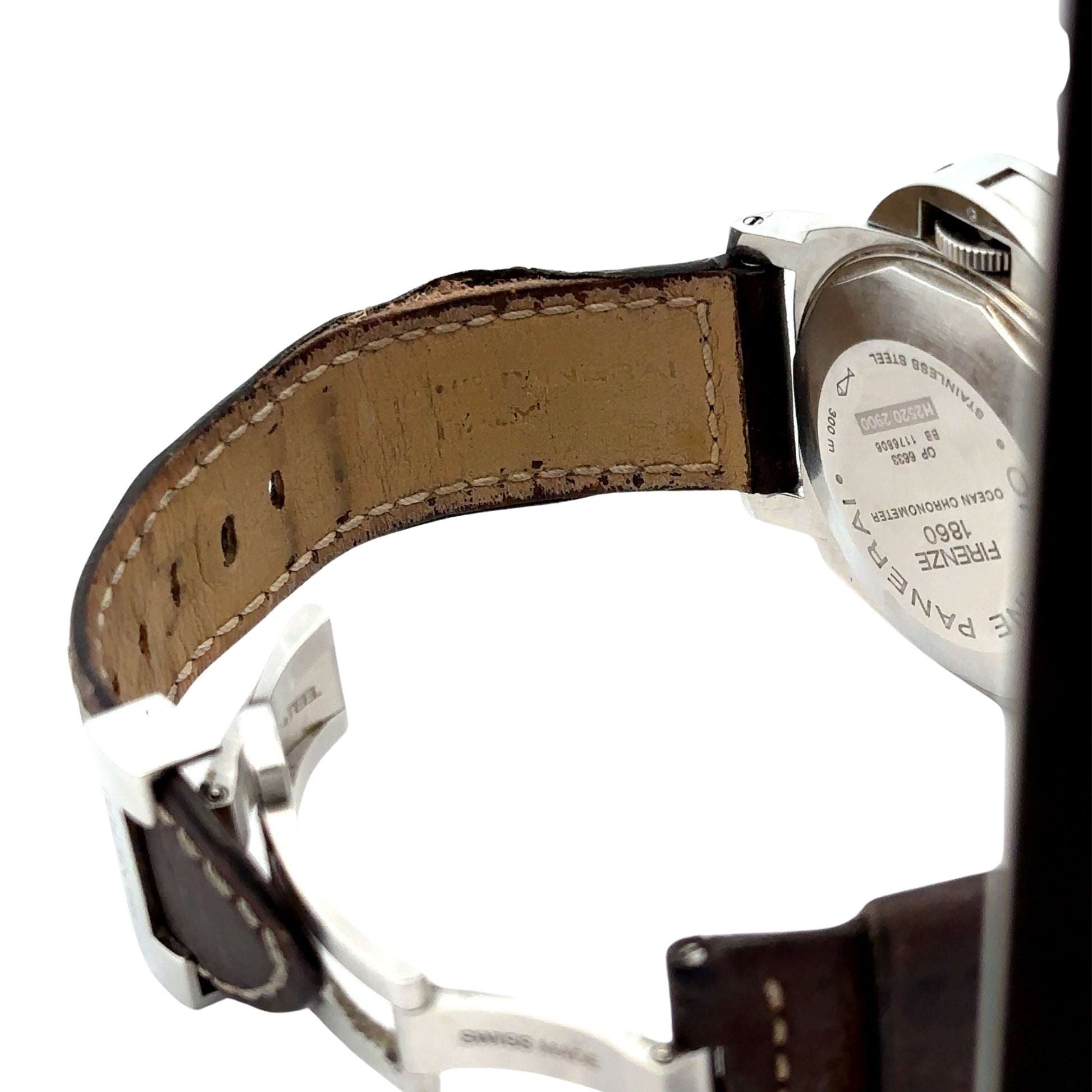 inside of brown leather band with wear