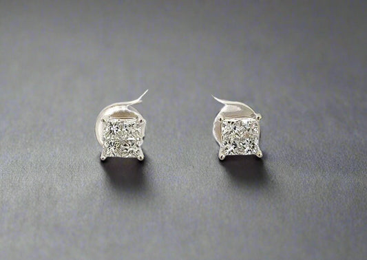 360 video of princess cut diamond earrings