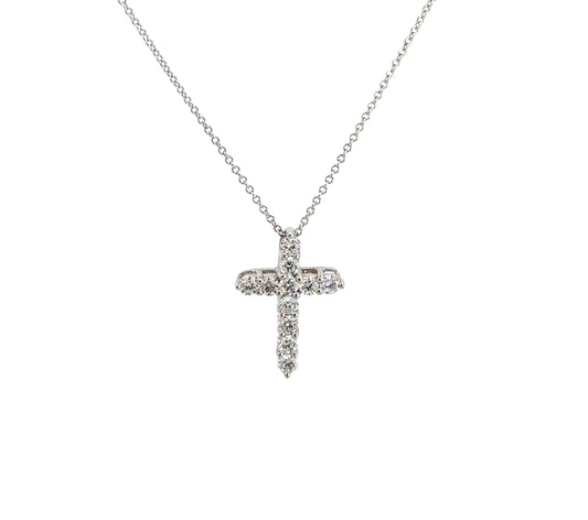 360 video of white gold diamond cross necklace
