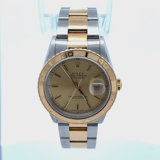 360 Video of Rolex Datejust Turn-O-Graph with scratches on gold + stainless steel