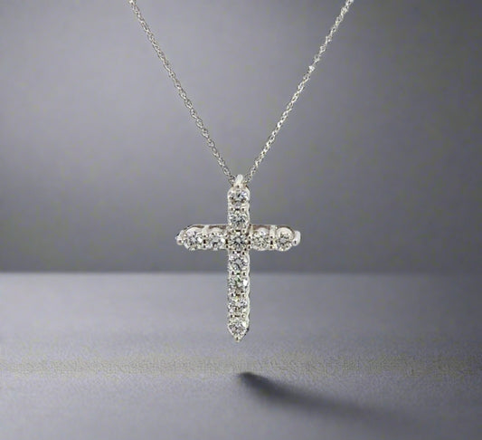 360 video of white gold diamond cross necklace