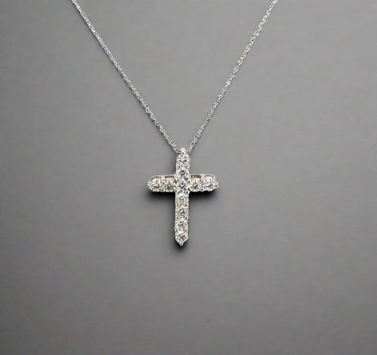 360 video of white gold diamond cross necklace