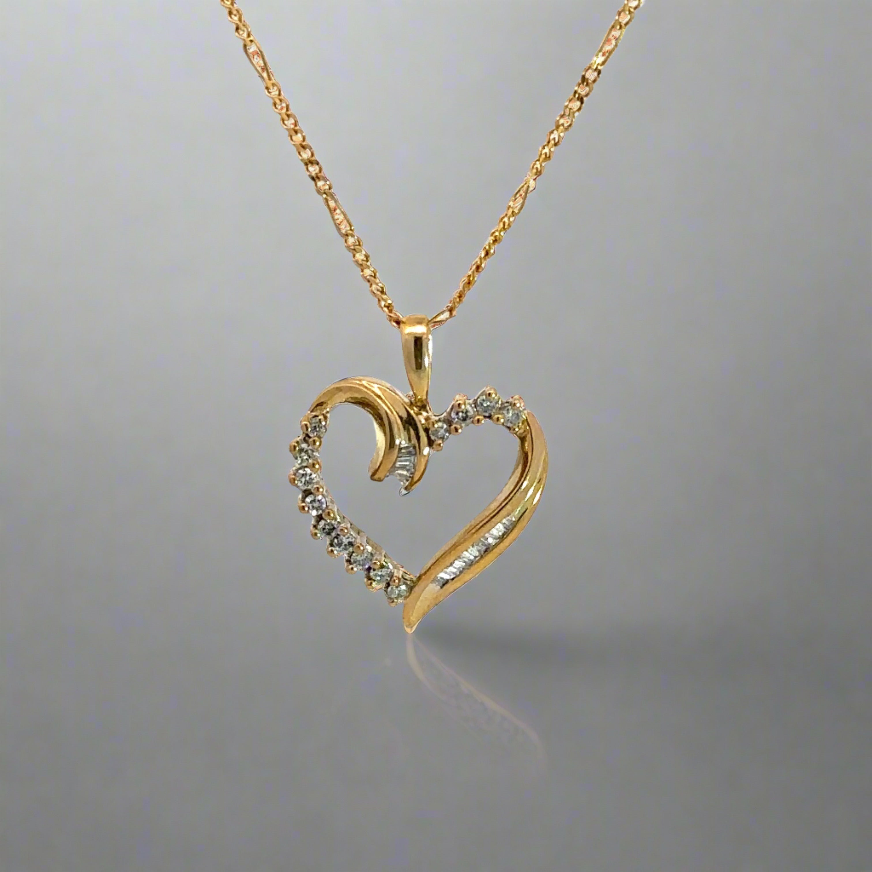 Diamond hot Framed Open Heart Pendant 10k Yellow Gold